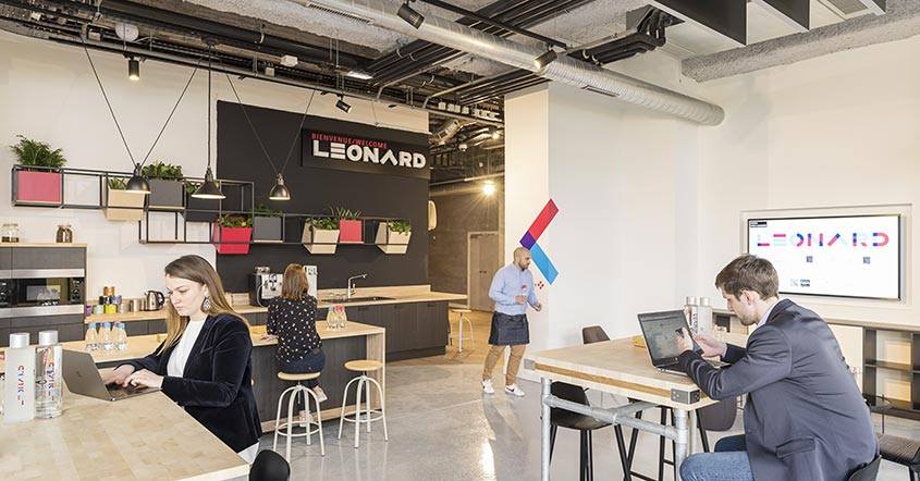 Leonard coworking and café space with communal tables